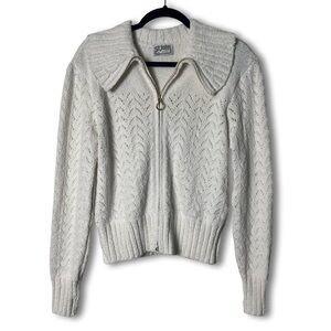 St. John - Women’s Vintage Ivory Chevron Knit Zip Cardigan - Sz. S